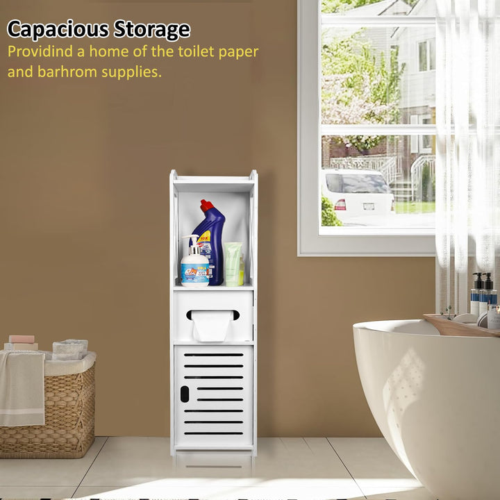 Naayaab Craft Bathroom Storage Cabinet With Toilet Paper Holder, Doors And Shelf, Multipurpose Corner Shelf For Office Living Room Kitchen Bathroom - Size (20 X 20.5 X 80 Cm) - White - Plastic