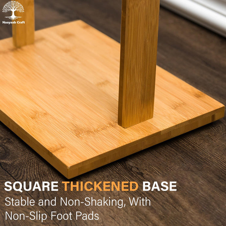 Naayaab Craft Premium Bamboo Wooden Clothes Stand with 3 Hooks & Bottom Shelves for Bedroom, Entryway, Livingroom & Office, Coat Tree Stand Rack for Hat, Scarves & Handbags - (33 x 24 x 163)CM - Beige