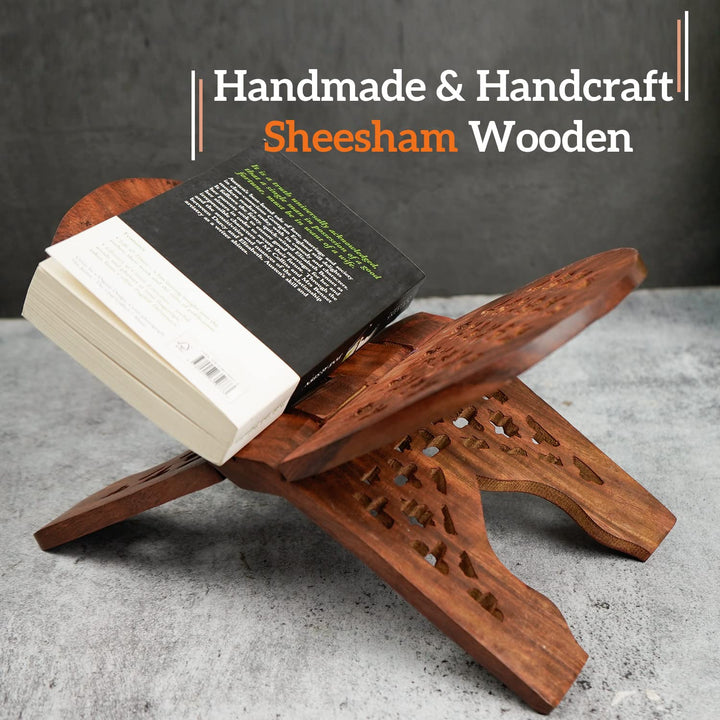 Naayaab Craft Rihal | Sheesham Wooden Book Holder | Display Stand Folding Religious Prayer Rehal - Size (13 Inch)
