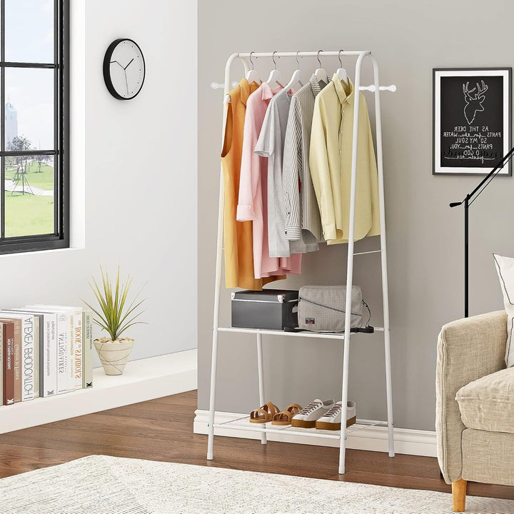 Leopax Premium Metal Coat Hanger Stand, Garment Rack, Clothe Rail With Double Layer Storage Shelves For Storing Clothes, Shoes, Bags - White - 80 X 40 X 150Cm