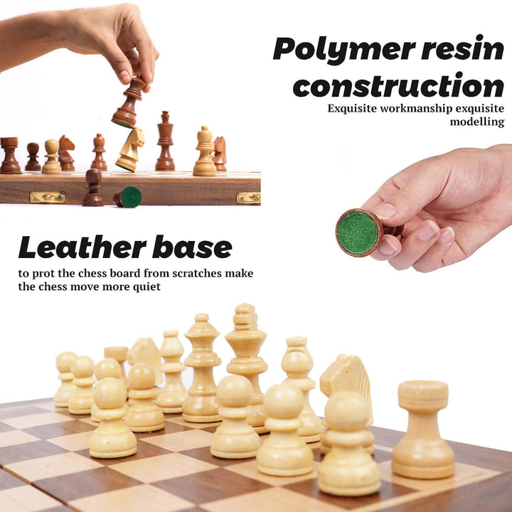 Naayaab Craft Premium Wooden Magnetic Chess Board Game Set, Foldable Chess Board with 32 Magnetic Pieces for Adults and Kids - 10Inch