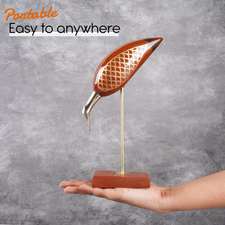 Naayaab Craft Wooden Decorative Items for Home, Brass Swan Crane, Love Birds Showpiece, Antique Decorative Saras for Home Decor - Set of 2 (12inch)