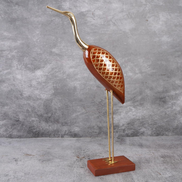 Naayaab Craft Wooden Decorative Love Birds for Home, Brass Swan Crane Showpiece, Antique Decorative Saras for Home Decor - Set of 2 (16inch)
