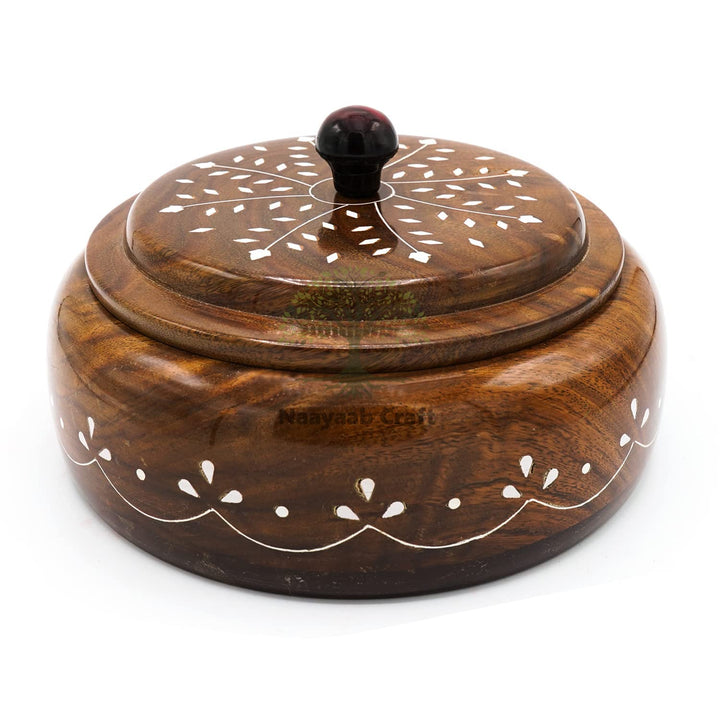 Naayaab Craft Pakka Sheesham Wooden Masala Box 4 Part - Anjarai Petti - Round Design -(19X12) Cm, Brown