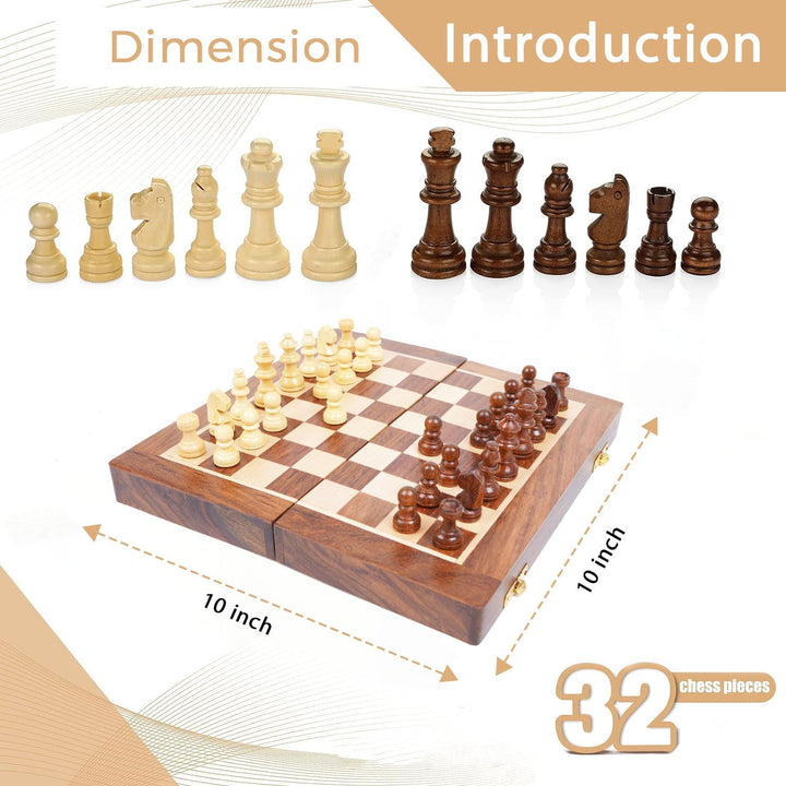 Naayaab Craft Premium Wooden Magnetic Chess Board Game Set, Foldable Chess Board with 32 Magnetic Pieces for Adults and Kids - 10Inch