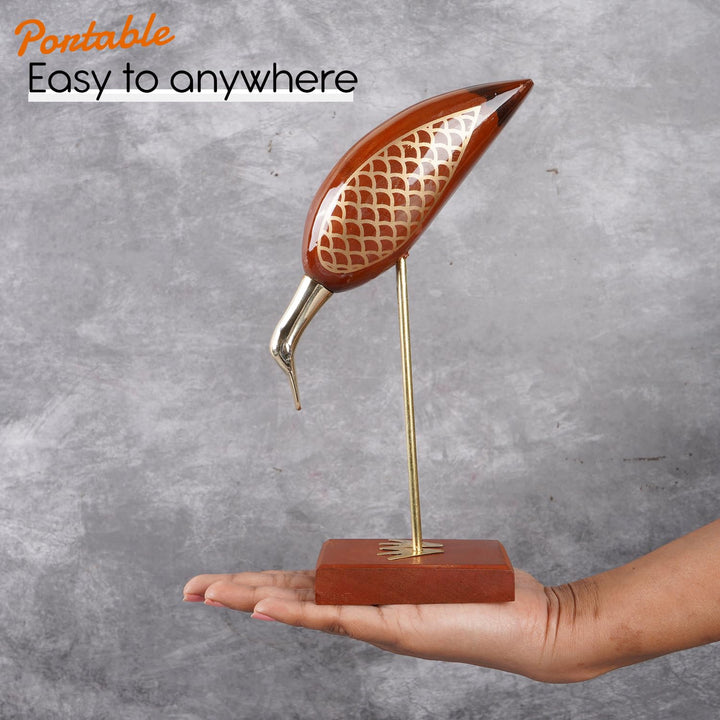 Naayaab Craft Wooden Decorative Love Birds for Home, Brass Swan Crane Showpiece, Antique Decorative Saras for Home Decor - Set of 2 (16inch)