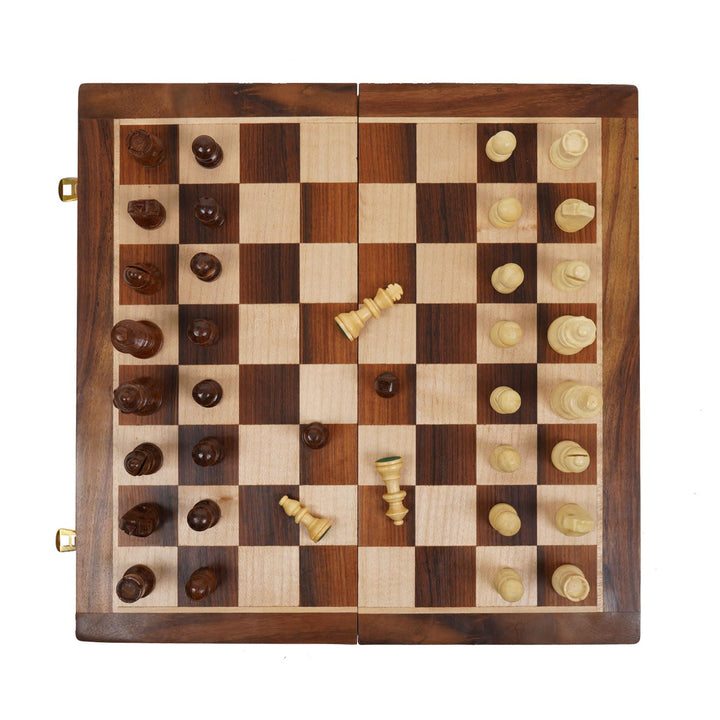 Naayaab Craft Premium Wooden Magnetic Chess Board Game Set, Foldable Chess Board with 32 Magnetic Pieces for Adults and Kids - 10Inch