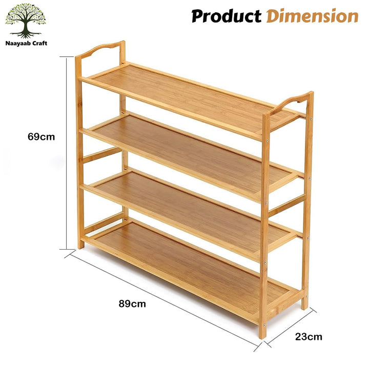 Naayaab Craft Bamboo Shoe Racks 4 Tier Shoes Storage Shelf, Multi-Functional Shoe Storage Organiser Rack, Shoe Tower Shelf for Living Room, Entryway, Hallway - (89 x 23 x 69cm) - Natural