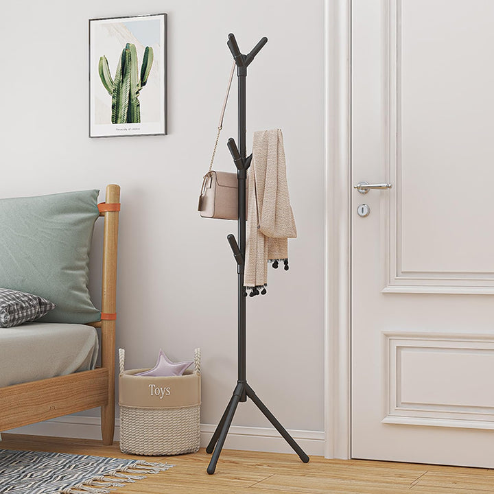 LEOPAX Metal 9 Hook Coat Hanger Stand for Hanging Clothes, Hats, Bag, Umbrella, Towels |Tree Standing Clothes Stand|Garment Rack, Modern Coat Stand for Home Living Room - Black, 450 x 450 x 1680 mm