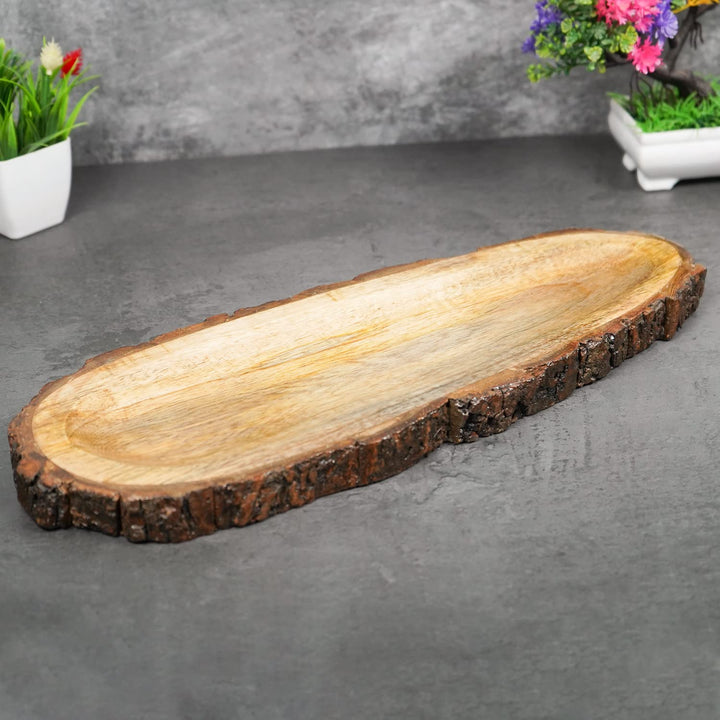 Naayaab Craft Mango Wood Handmade & Handcrafted Wooden Serving Tray (40 X 16 X 2 5 Cm)-Papaya Design Wooden Tray, Oval
