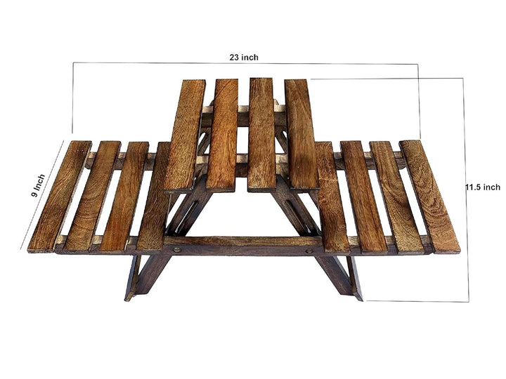 Naayaab Craft Planter Stand, Vintage Wooden Multipurpose Folding Rack Plant Stand with 3 Decks/Living Room Side Stand/Wooden Stool/Flower Pot Stand (Brown) Dimension: 23 inch x 9 inch x 11.5 inch
