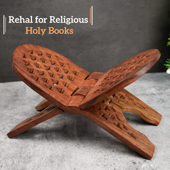 Naayaab Craft Rihal | Sheesham Wooden Book Holder | Display Stand Folding Religious Prayer Rehal - Size (13 Inch)