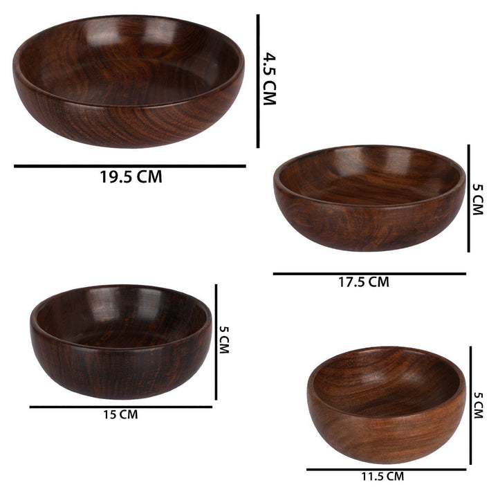 Naayaab Craft Sheesham Wood Classic Elegant Bowl, Multipurpose For Serving, Home & Kitchen Handcrafted (Brown) - Set Of 4, 1 ounce