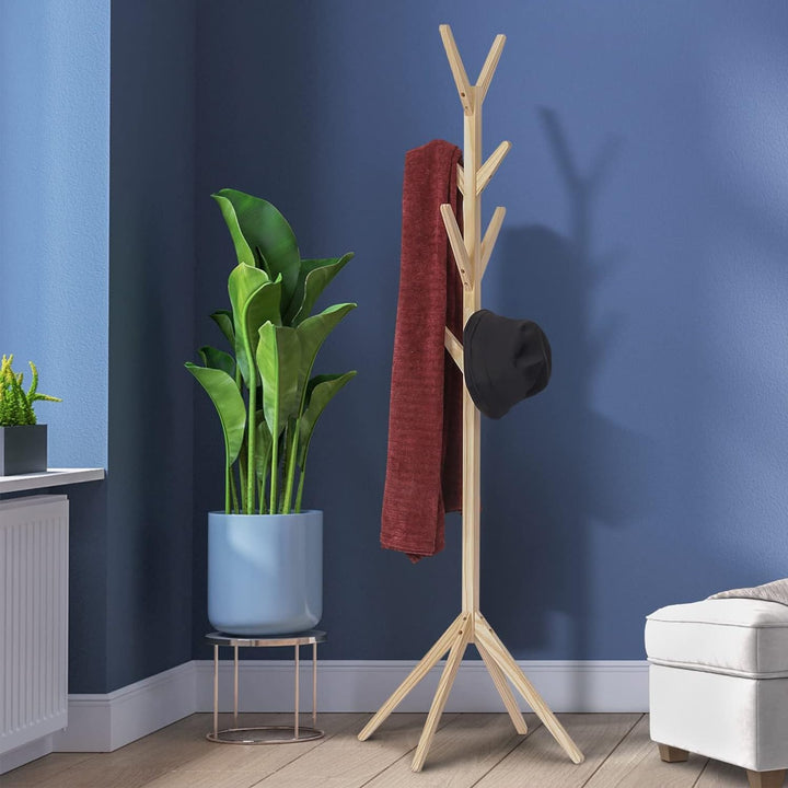 Naayaab Craft Coat Racks Coat Stand Free Standing with 8 Hooks Organize Hats Scarves, Clothes, Handbags for Entry Hallway Bedroom Room (45 x 45 x 175 cm) Multicolor