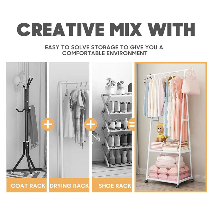 LEOPAX Coat Clothes Rack Stand, Metal Rolling Garment Rack with Shelf & Lockable Wheels-White (160 x 55 x 42cm)
