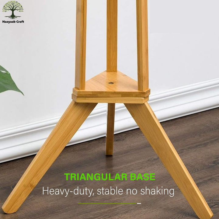 Naayaab Craft Multipurpose Bamboo Coat Hanger Stand with 3 Shelf for Hats, Bags, Coats, Scarves, Jackets & Umbrellas, Corner Coat Rack for Bedroom, Living Room Or Entryway (45 x 45 x 167) CM - Beige