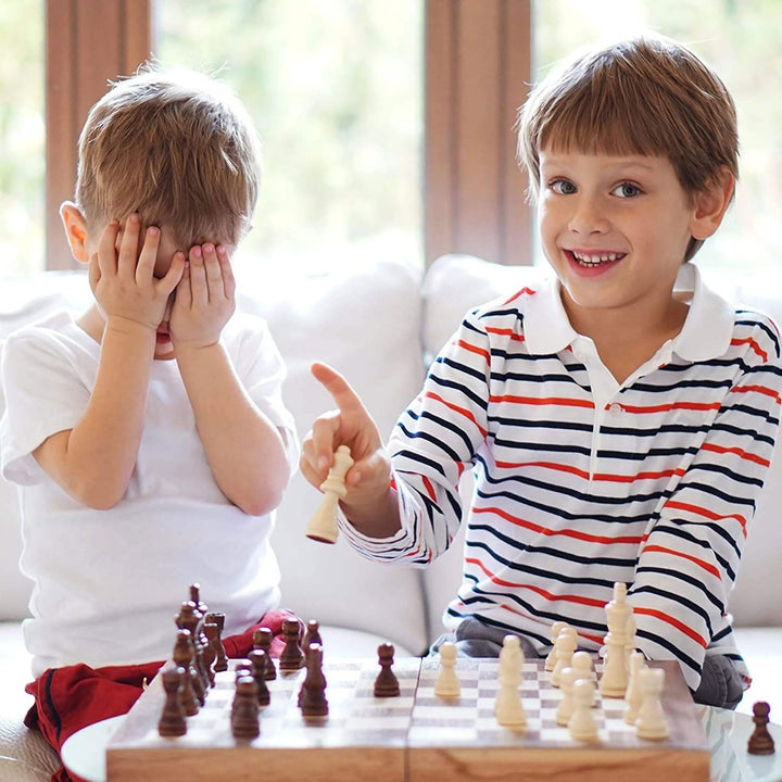 Naayaab Craft Premium Wooden Magnetic Chess Board Game Set, Foldable Chess Board with 32 Magnetic Pieces for Adults and Kids - 10Inch