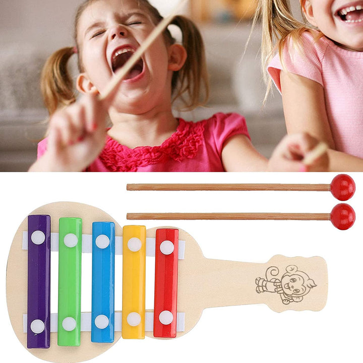 Naayaab Craft Guitar Xylophone with 5 Tones, Musical Toy for Kids with Child Safe Mallets, Best Educational Development Musical Kid Toy as Best Holiday/Birthday Gift for Your Mini Musicians, 5 Knocks