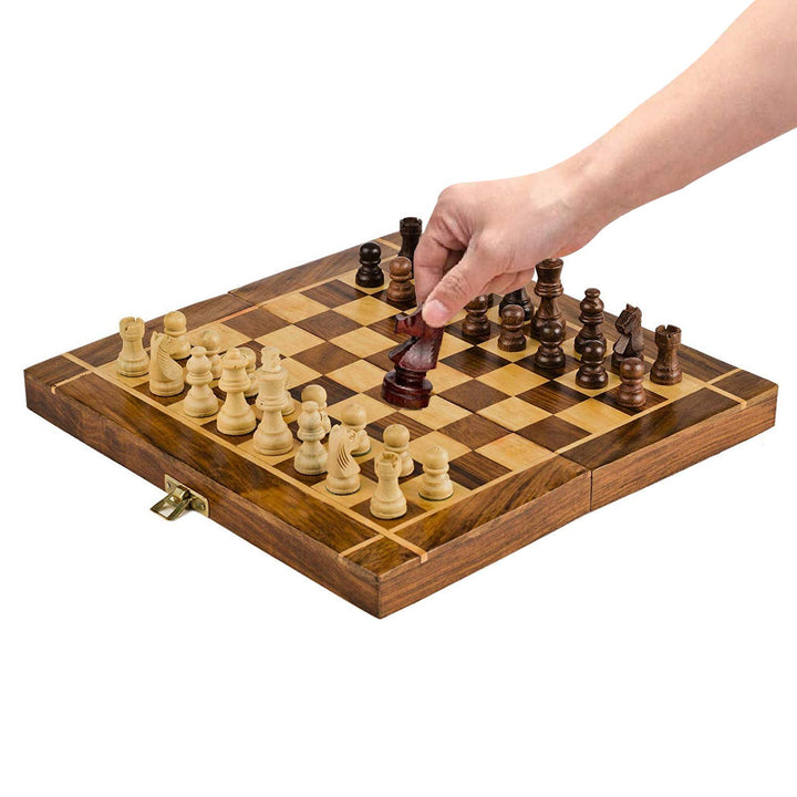 Naayaab Craft Wooden Chess Board With 32 Pawns, Indoor Mind Board Games - (10 Inch), Big Kid
