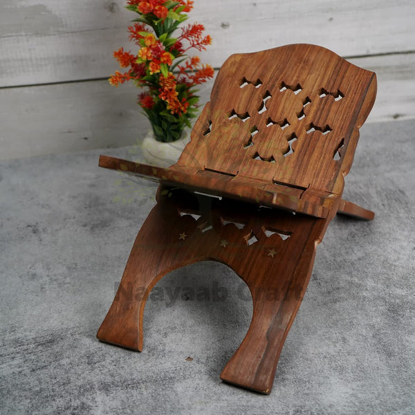 Naayaab Craft Handmade & Handcraft Rehal Sheesham Wood Holy Book Stand Holder for Bible, Geeta, Quran in Folding and Carved Design Book Holder Display Stand - Size (15 Inch)