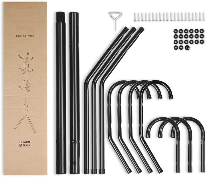 LEOPAX 8 Hook Metal Coat Stand | Coat Hanger for Hanging Clothes,Hats,Bag,Umbrella,Towels |Tree Standing Coat Rack | Clothing Rack, Modern Coat Hanger Stand for Home, Bedroom,Office(Black), Cm