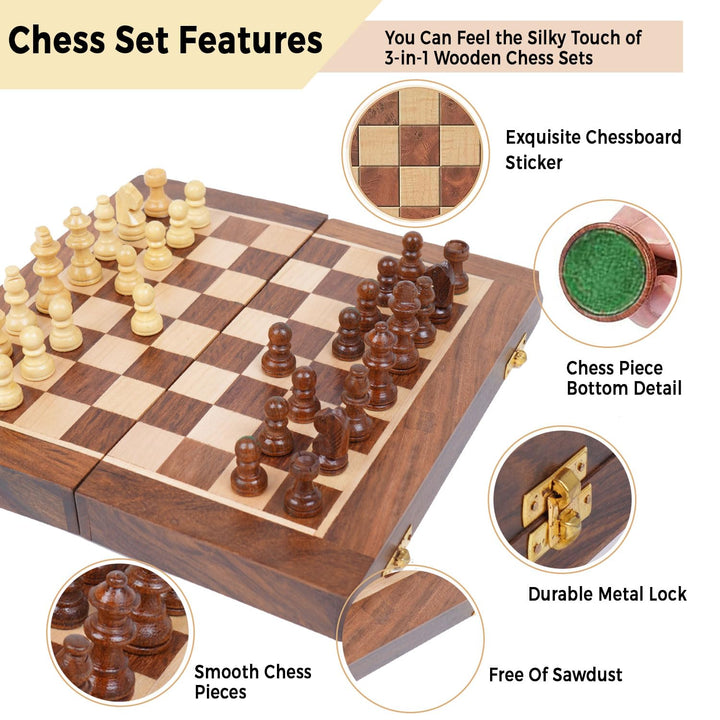 Naayaab Craft Premium Wooden Magnetic Chess Board Game Set, Foldable Chess Board with 32 Magnetic Pieces for Adults and Kids - 10Inch