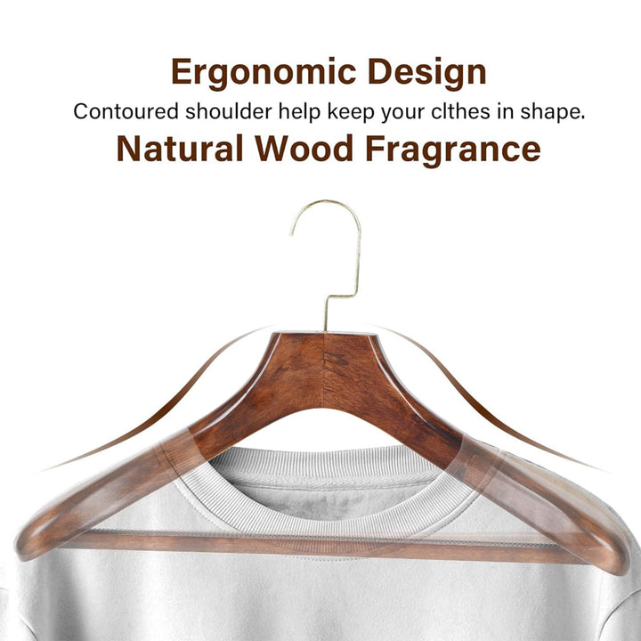 Naayaab Craft Wooden Non Slip 360° Swivel Hook Clothes Hanger, Wide Shoulder Hangers for Dress, Jacket, Pants - Brown (Pack of 1)