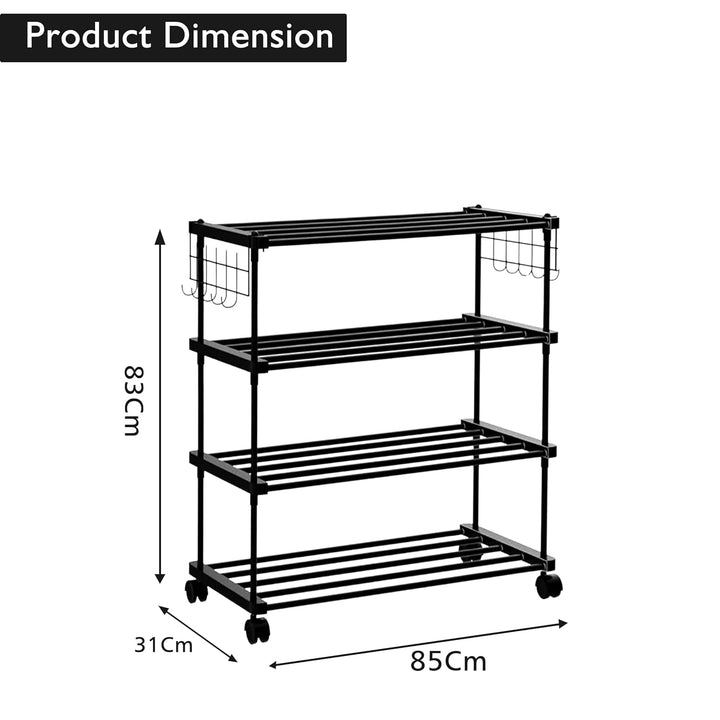 LEOPAX Shoe Rack, Multi Pairs Shoe Storage Organizer, 4 Tiers Shoe Stand, Easy Assembly Stackable Sturdy Shoe Tower with 2 Hooks, Metal Shoe Shelf, Closet, Bedroom - Black (85 x 31 x 83cm)