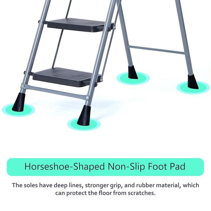 Naayaab Craft Step Stool Folding 3 Step Ladder | Heavy Duty Metal Iron Sturdy Wide Pedal | Lightweight | Anti-Slip | Portable & Collapsible | Step Ladder Perfect for Kitchen & Household