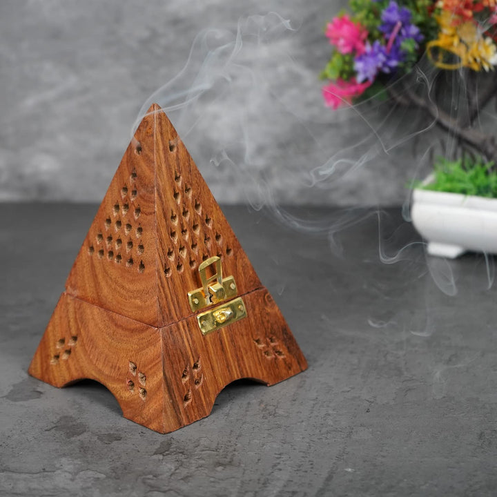 Naayaab Craft Pakka Sheesham Wood Agarbatti Incense Stick Box and Dhoop Stand Ash Catcher Decorative Handicraft Incense Holder (X-Large (10 x 10 x 15cm))
