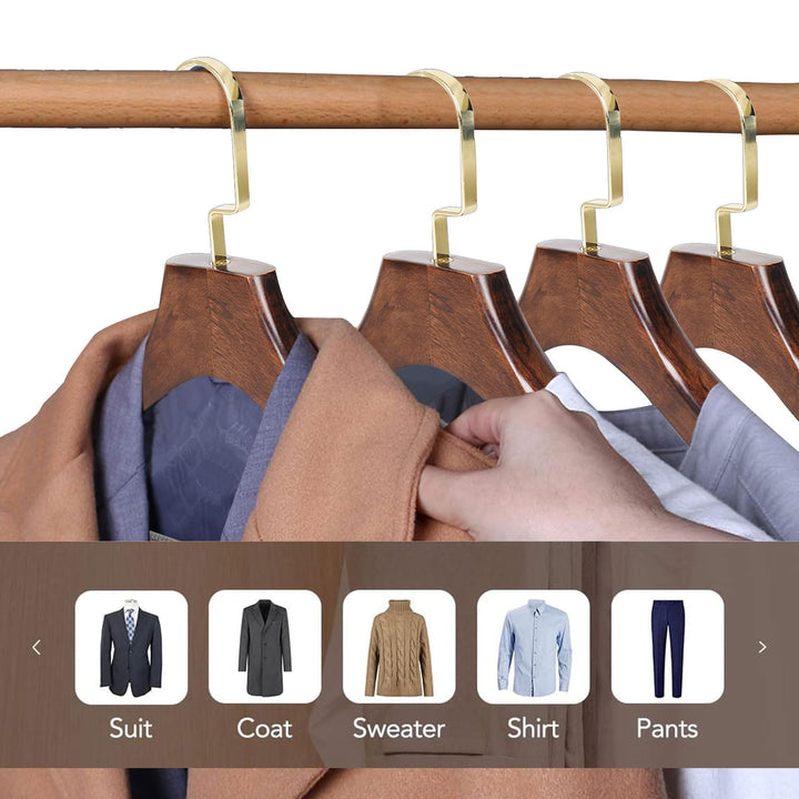 Naayaab Craft Wooden Non Slip 360° Swivel Hook Clothes Hanger, Wide Shoulder Hangers for Dress, Jacket, Pants - Brown (Pack of 1)