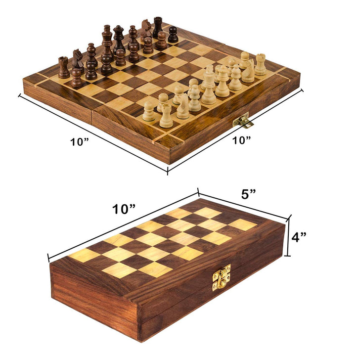 Naayaab Craft Wooden Chess Board With 32 Pawns, Indoor Mind Board Games - (10 Inch), Big Kid