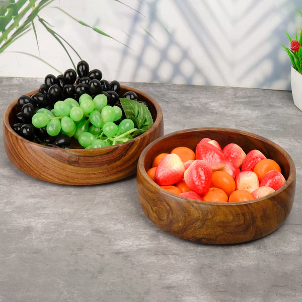 Naayaab Craft Glossy Finish Pakka Sheesham Wooden Handcrafted Bowl For Serveware & Decoration - Set Of 2 - 300 Ml