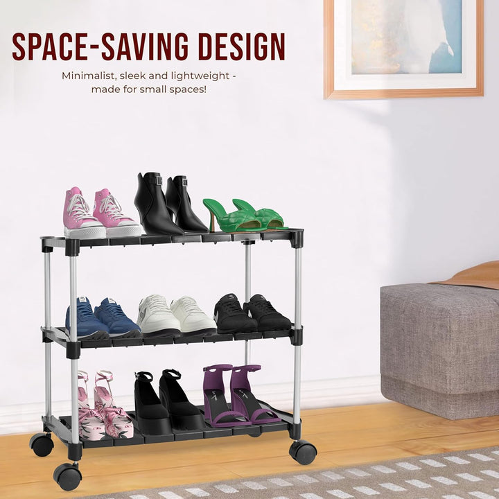 LEOPAX Metal Shoe Rack Organizer, 3 Tier Adjustable & Stackable Metal Iron Shoe Shelf, Shoe Storage Organizer for Closet Bedroom Entryway - Black (62 x 31 x 56cm)