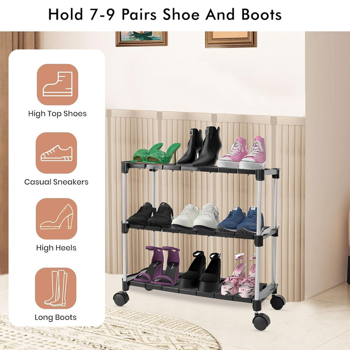 LEOPAX Metal Shoe Rack Organizer, 3 Tier Adjustable & Stackable Metal Iron Shoe Shelf, Shoe Storage Organizer for Closet Bedroom Entryway - Black (62 x 31 x 56cm)