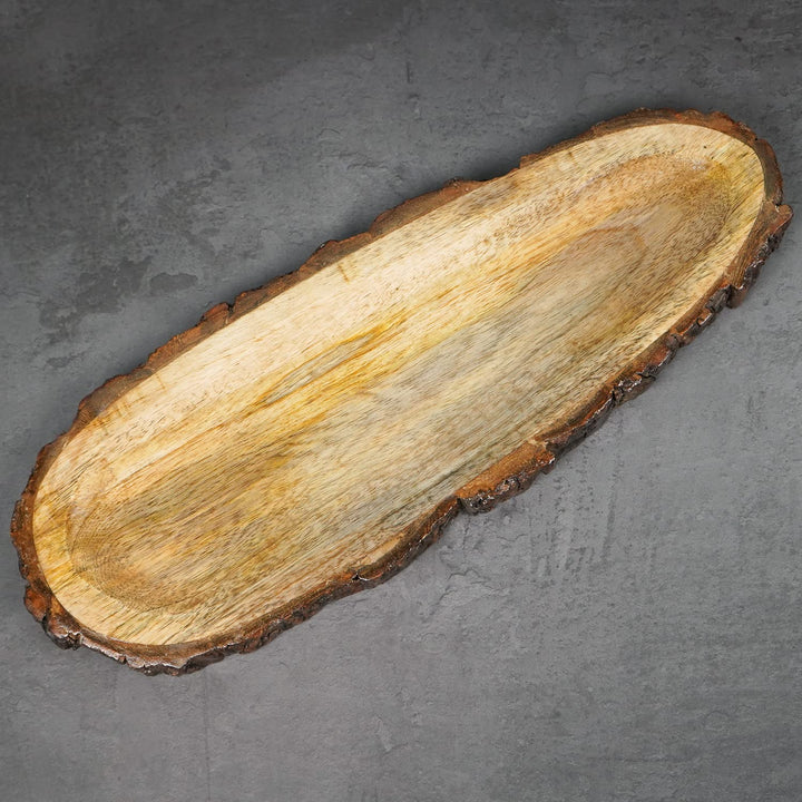 Naayaab Craft Mango Wood Handmade & Handcrafted Wooden Serving Tray (40 X 16 X 2 5 Cm)-Papaya Design Wooden Tray, Oval
