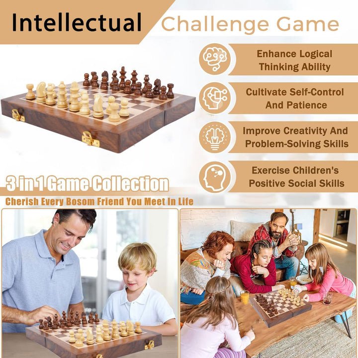 Naayaab Craft Premium Wooden Magnetic Chess Board Game Set, Foldable Chess Board with 32 Magnetic Pieces for Adults and Kids - 10Inch