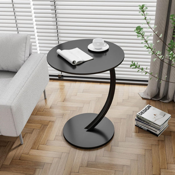 Naayaab Craft Sofa End Table Side Table, Narrow Couch C Shaped Side Table Coffee Table Snack Table Bedside Table Nightstand for Bedroom Living Room Office - Black