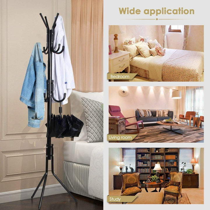 LEOPAX 8 Hook Metal Coat Stand | Coat Hanger for Hanging Clothes,Hats,Bag,Umbrella,Towels |Tree Standing Coat Rack | Clothing Rack, Modern Coat Hanger Stand for Home, Bedroom,Office(Black), Cm