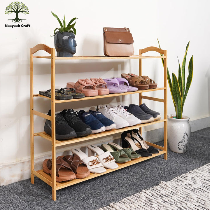 Naayaab Craft Bamboo Shoe Racks 4 Tier Shoes Storage Shelf, Multi-Functional Shoe Storage Organiser Rack, Shoe Tower Shelf for Living Room, Entryway, Hallway - (89 x 23 x 69cm) - Natural
