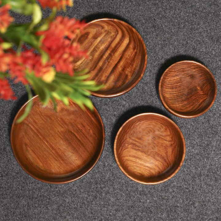 Naayaab Craft Sheesham Wood Classic Elegant Bowl, Multipurpose For Serving, Home & Kitchen Handcrafted (Brown) - Set Of 4, 1 ounce