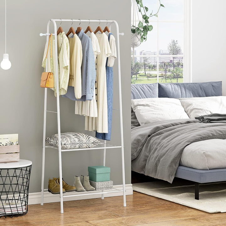 Leopax Premium Metal Coat Hanger Stand, Garment Rack, Clothe Rail With Double Layer Storage Shelves For Storing Clothes, Shoes, Bags - White - 80 X 40 X 150Cm