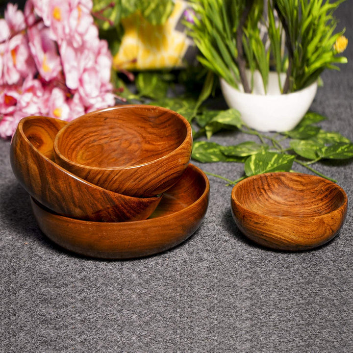 Naayaab Craft Sheesham Wood Classic Elegant Bowl, Multipurpose For Serving, Home & Kitchen Handcrafted (Brown) - Set Of 4, 1 ounce