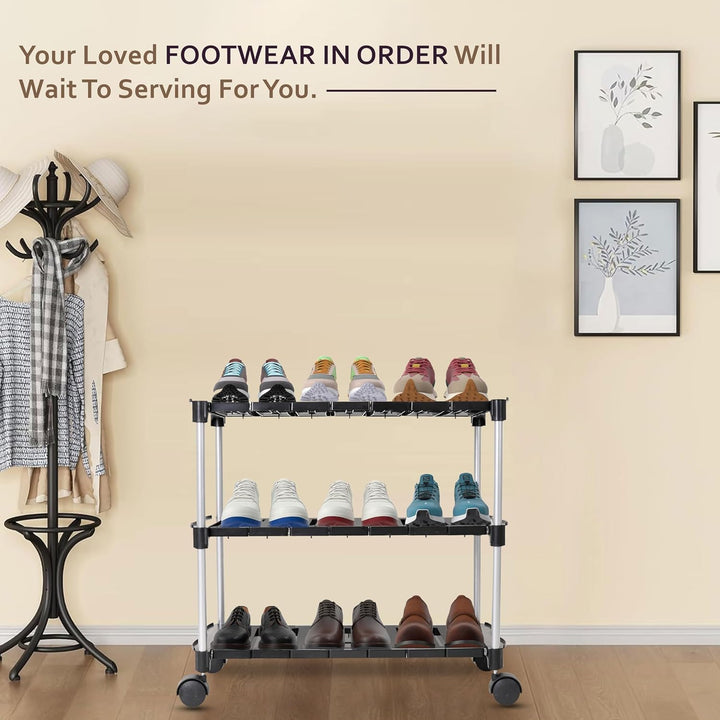 LEOPAX Metal Shoe Rack Organizer, 3 Tier Adjustable & Stackable Metal Iron Shoe Shelf, Shoe Storage Organizer for Closet Bedroom Entryway - Black (62 x 31 x 56cm)
