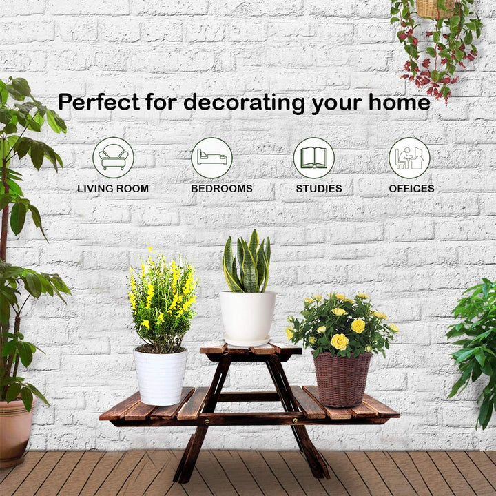 Naayaab Craft Planter Stand, Vintage Wooden Multipurpose Folding Rack Plant Stand with 3 Decks/Living Room Side Stand/Wooden Stool/Flower Pot Stand (Brown) Dimension: 23 inch x 9 inch x 11.5 inch