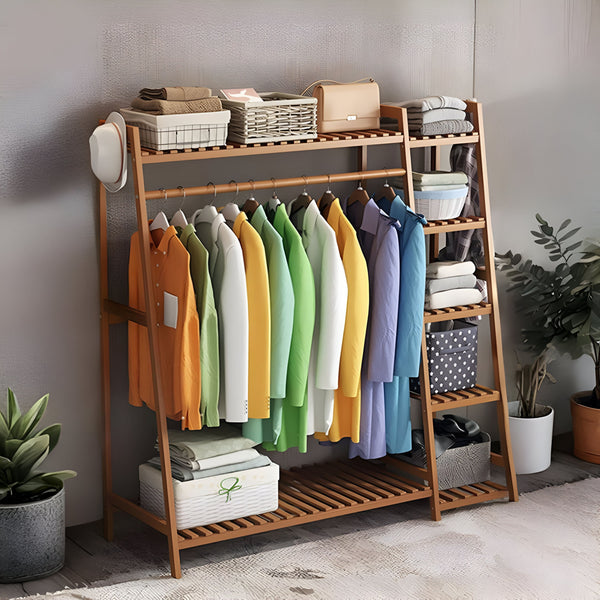 Naayaab Craft Bamboo Clothes Rack Heavy Duty Garment Stand 5 Tier Storage Shelves Closet Organizer Naayaab craft